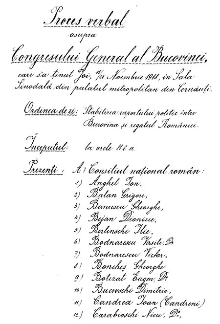 Procesul verbal al Congresului general al Bucovinei din 28 noiembrie 1918