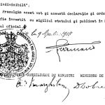 Decretul regal de unire a Basarabiei cu România, semnat de Ferdinand I, Alexandru Marghiloman, Dem Dobrescu